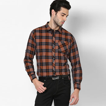 Checked Orange Casual Shirt