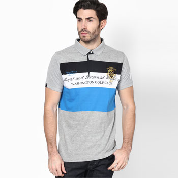 Printed Grey Melange Polo T-Shirt