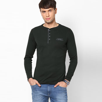 Solid Green Henley T-Shirt