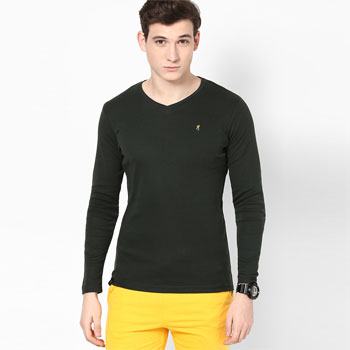 Solid Green V-Neck T-Shirt