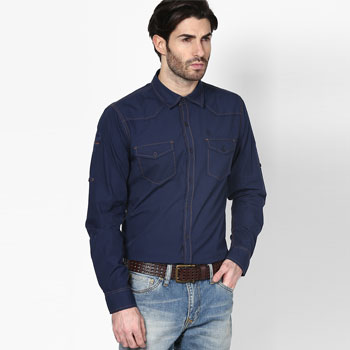 Solid Navy Blue Casual Shirt